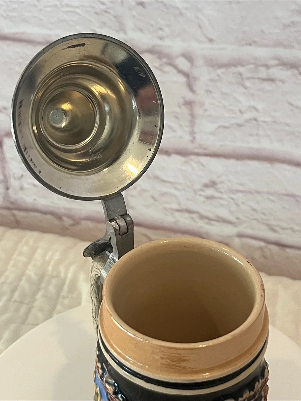 German Beer Stein made in West Germany with three shields Heidelburg, Wiesbaden